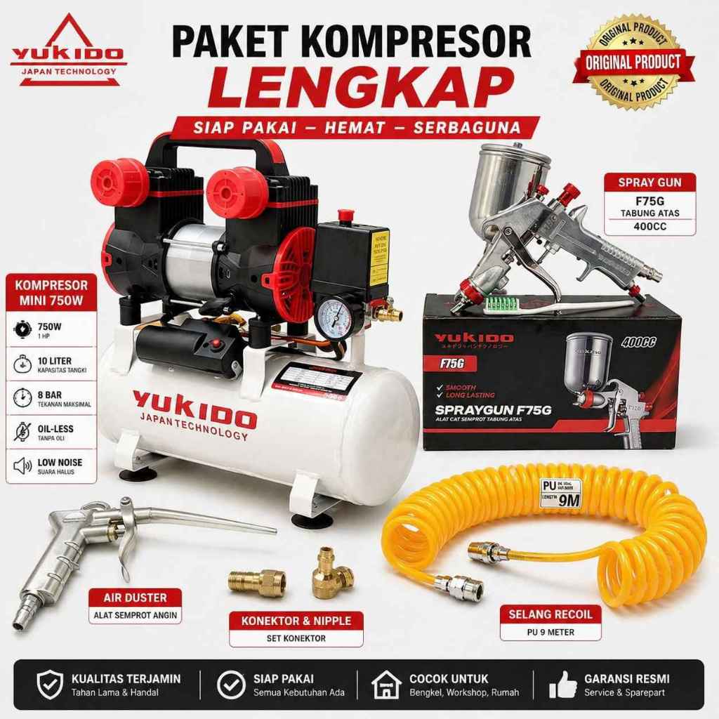 PAKET PREMIUM LENGKAP MURAH (5 ITEM) KOMPRESOR /SELANG KOMPRESOR/ SPRAY GUN Mesin Kompresor Listrik 