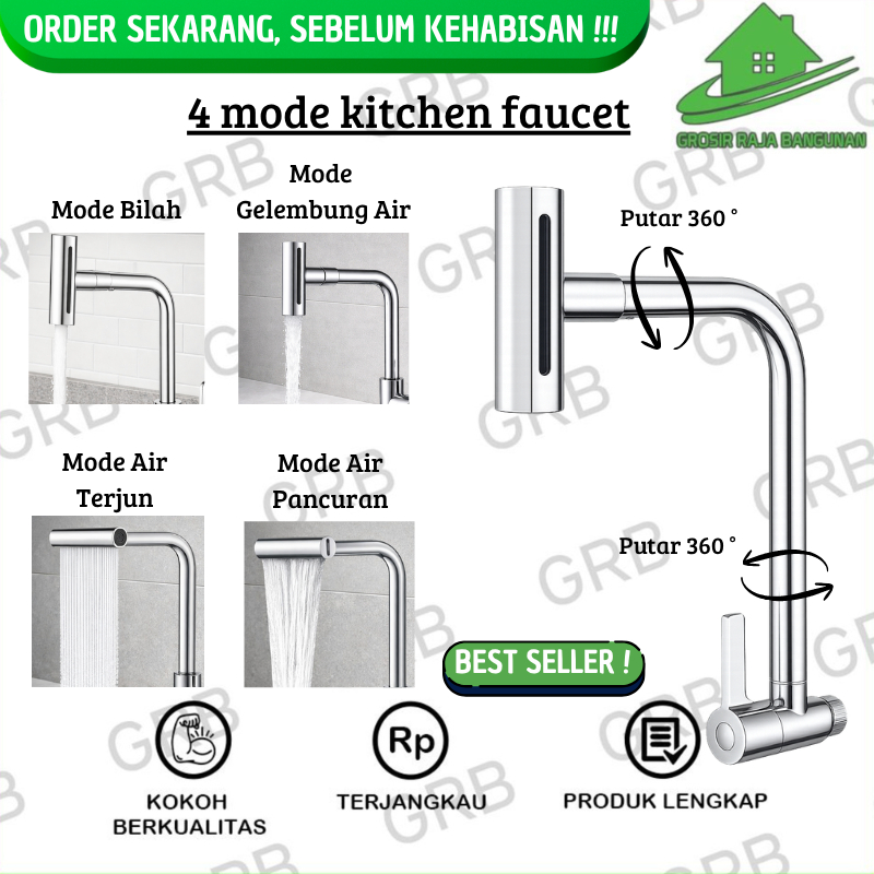 RAJA Kran Angsa Cuci Piring Fleksibel 4 Pancuran Keran Angsa Kran Kamar mandi 1/2 Inch Desain Modern