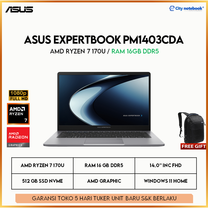 Asus Expertbook PM1403CDA Ryzen 7 170 16GB 512GB W11 OHS+M365B 14" FHD