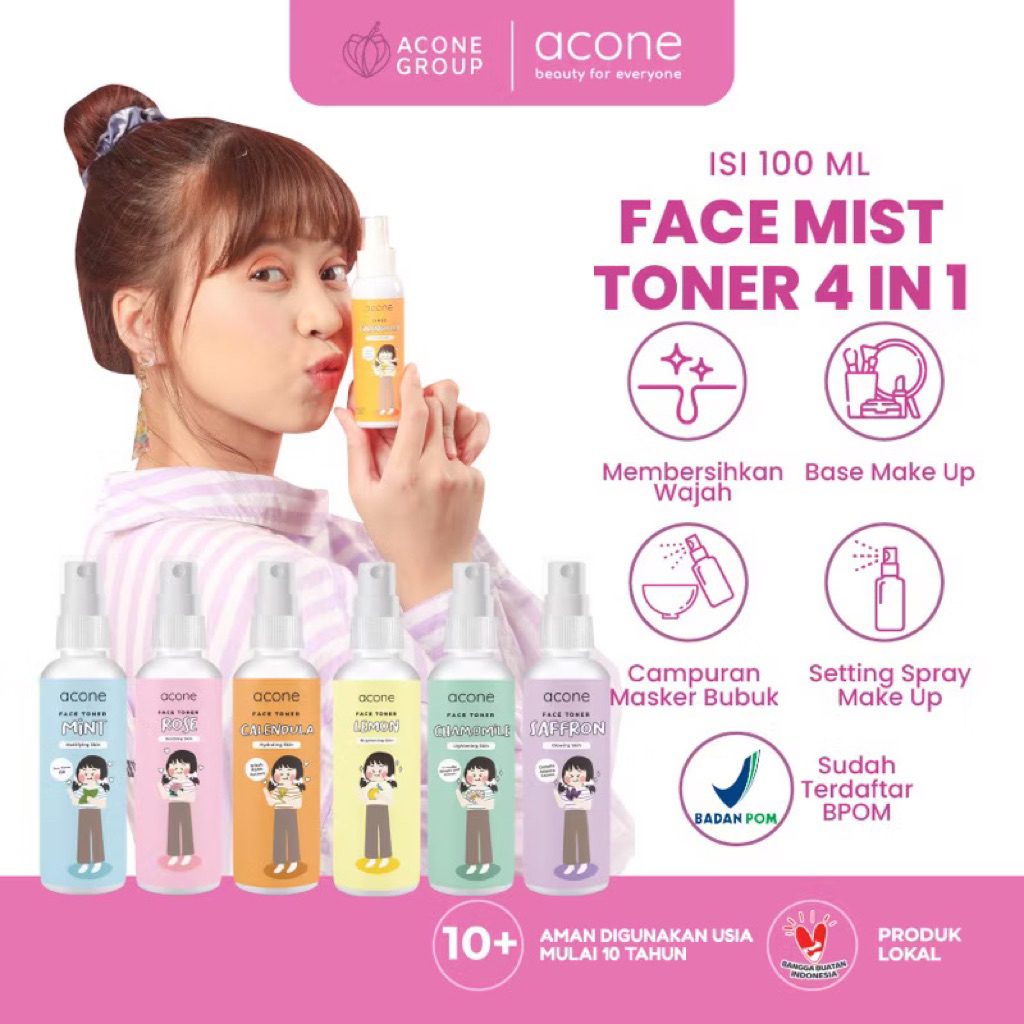 Acone Store - Face Mist Toner Full Size 100ml | Face Mist 4in1 | Toner Saffron+Centella | Toner Lemo