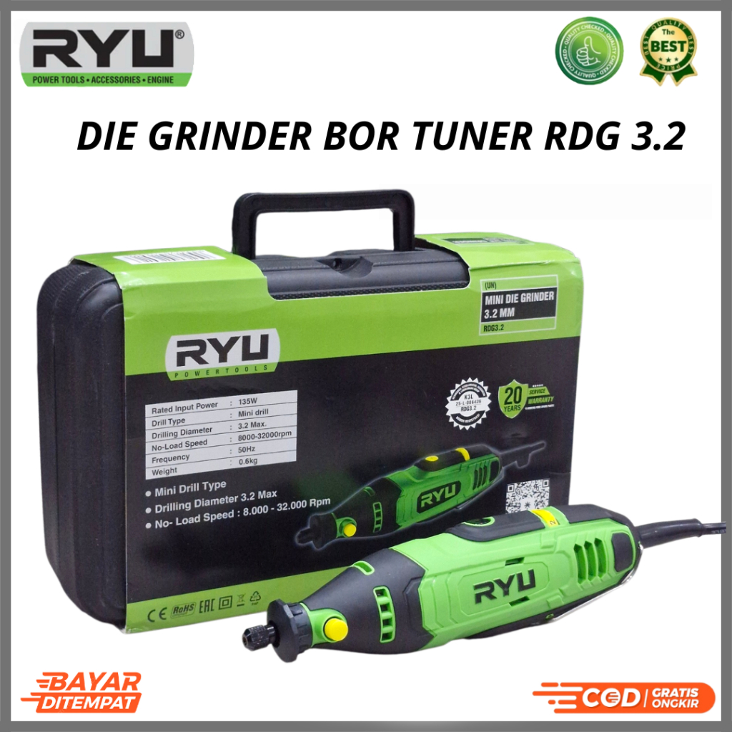 Ryu Bor Mini Elektrik Untuk Ukir Poles Potong Gerinda Mini Drill 3.2 mm DIe Grinder Alat Grafir Set 