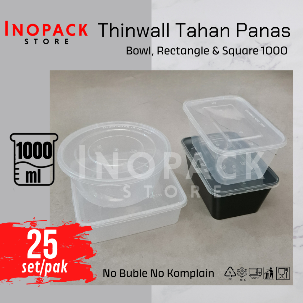 25set- Thinwall 1000ml RECTANGLE, BOWL & SQUARE wadah plastik REC 1000 SQ mangkok kotak persegi cont