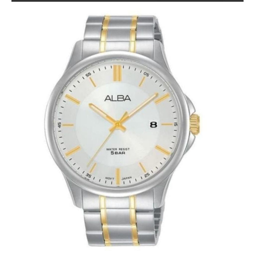 Jam Tangan ALBA AS9L35X1 Rantai Silver Dasar Putih Dial Gold