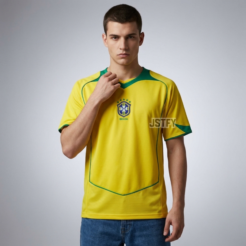 RETRO Jersey Brzl 2004 2005 Home Baju Bola Jersey Vintage Kuning Klasik Classic Pasang Custom Sablon
