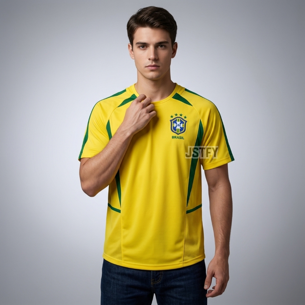 RETRO Jersey Brzl 2002 2003 World Cup Home Baju Bola Jersey Vintage Kuning Klasik Classic Pasang Cus