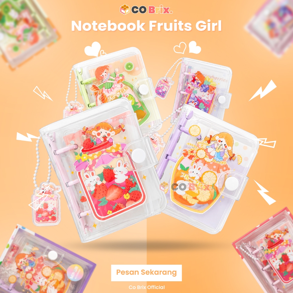 Buku Saku Mini Binder 3 Ring Tema Buah Lucu Notebook Refillable Pocket Journal Diary Sekolah Kuliah