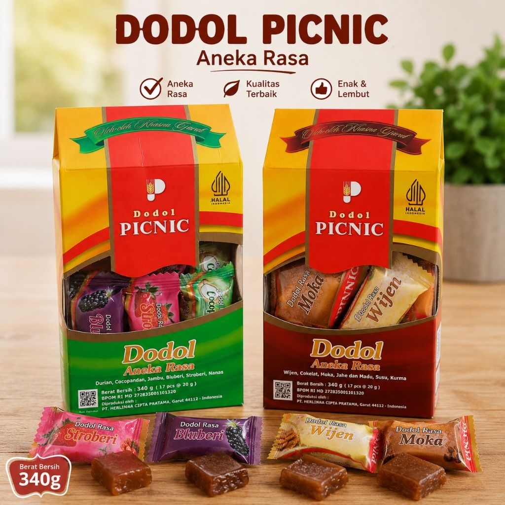 Dodol Picnic Garut Aneka Rasa 340gr Isi 15 Pcs Oleh Oleh Khas Garut Dodol Legit Halal Snack Premium 