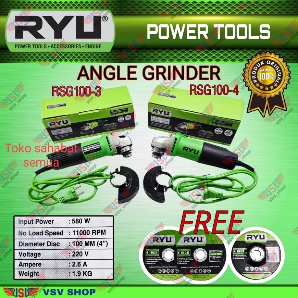 Gerinda RYU 4" Original Ryu rsg100-6 dan Rsg variable speed gurinda grenda serkel