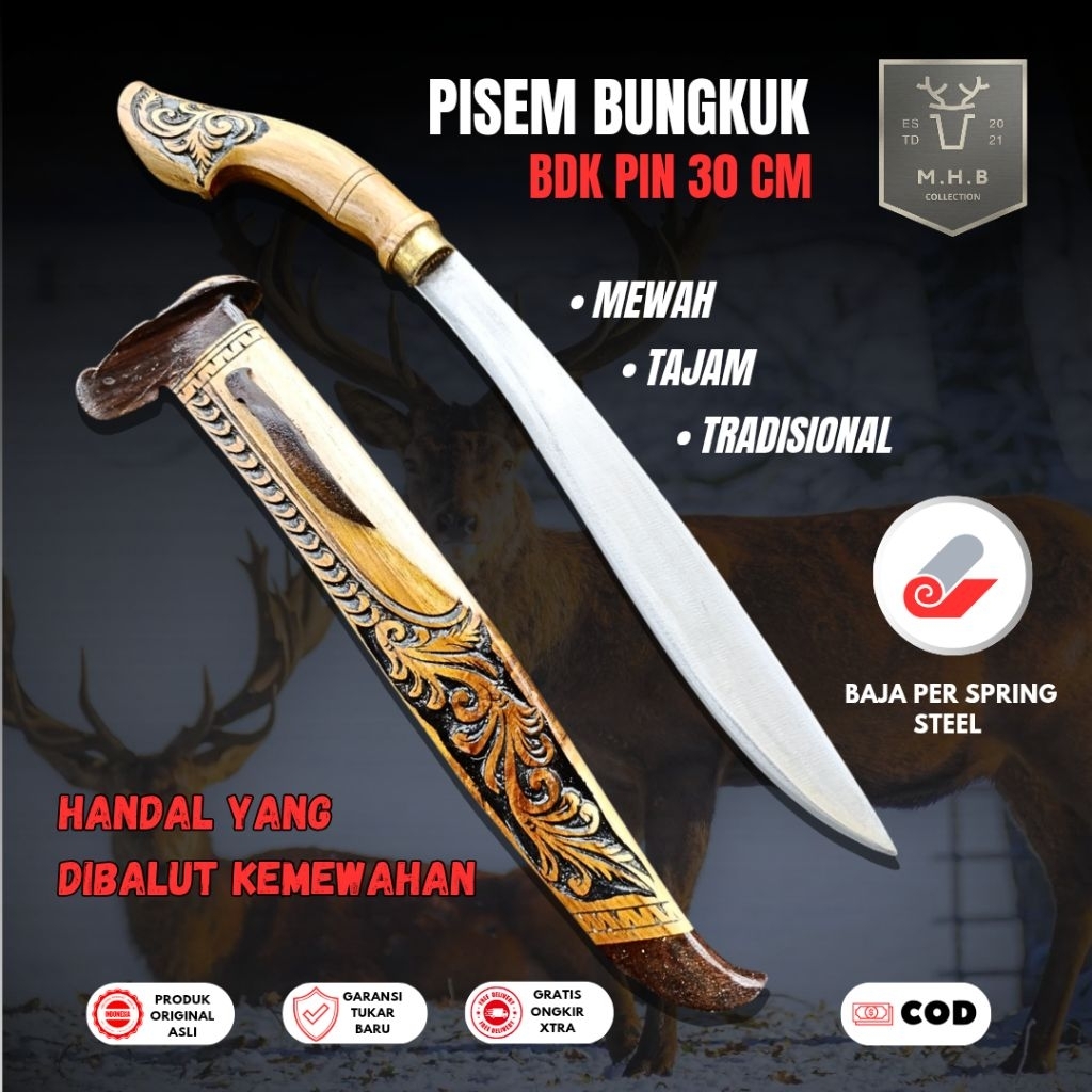 MHB_Collection | Pisau B4dik Sembelih Sapi Kambing Baja Per Sepuh Ukir Batik Jati Mewah