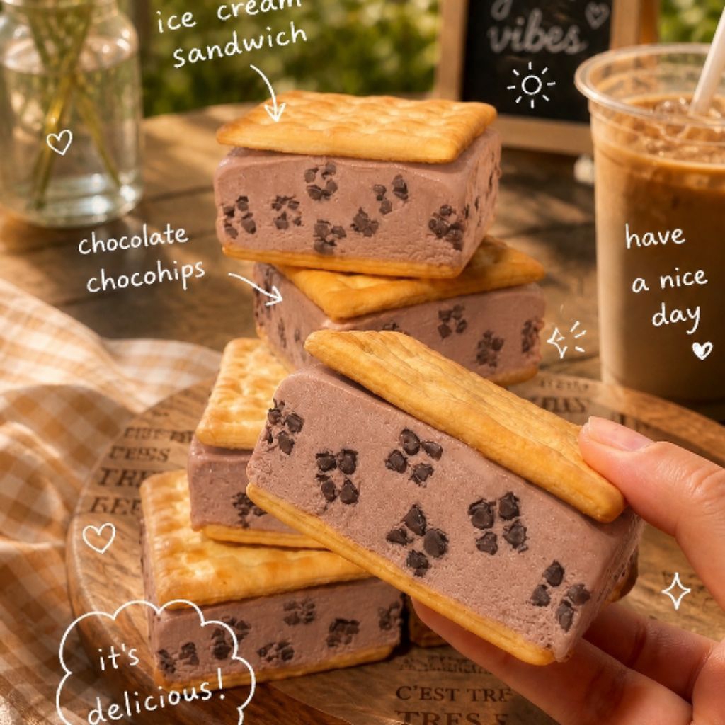ICE CREAM SANDWICH COKLAT CHOCOCHIPS