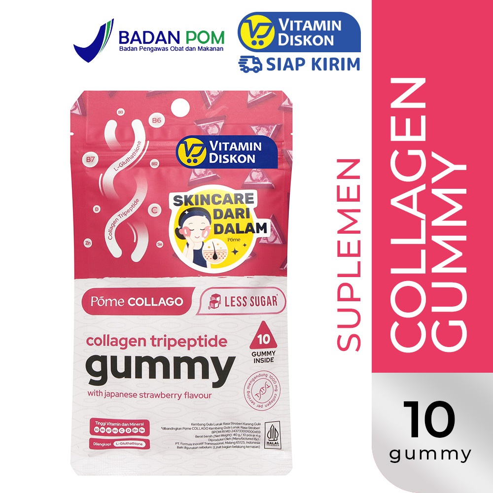 POME COLLAGEN TRIPEPTIDE WITH JAPANESE STRAWBERRY FLAVOUR | Gummy untuk Kesehatan Kulit dengan Gluta
