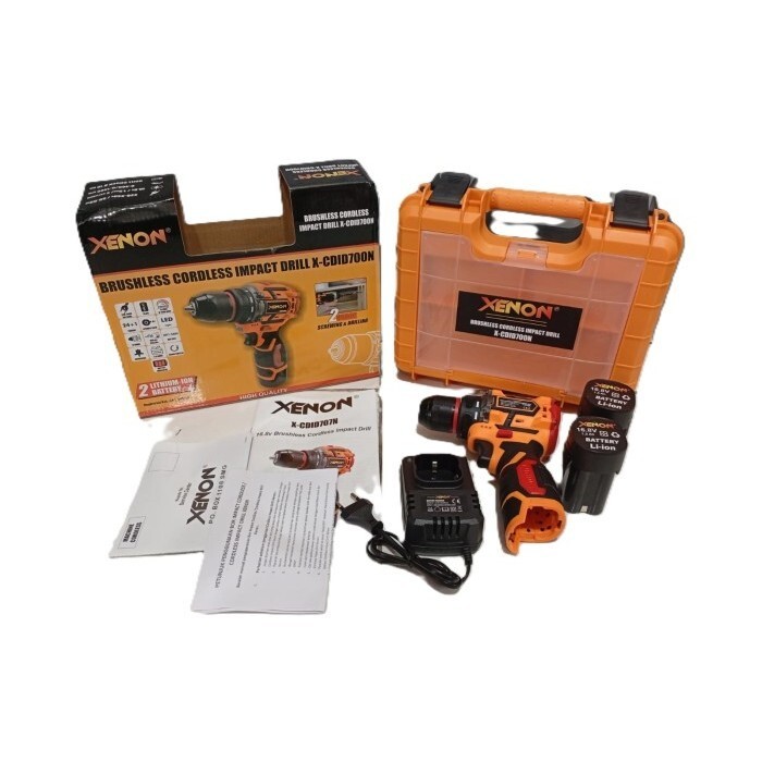 XENON CDID700N Mesin Bor Cordless Drill Brushless 10mm Obeng Screwdriver 2 Baterai Batre Tangan Beto