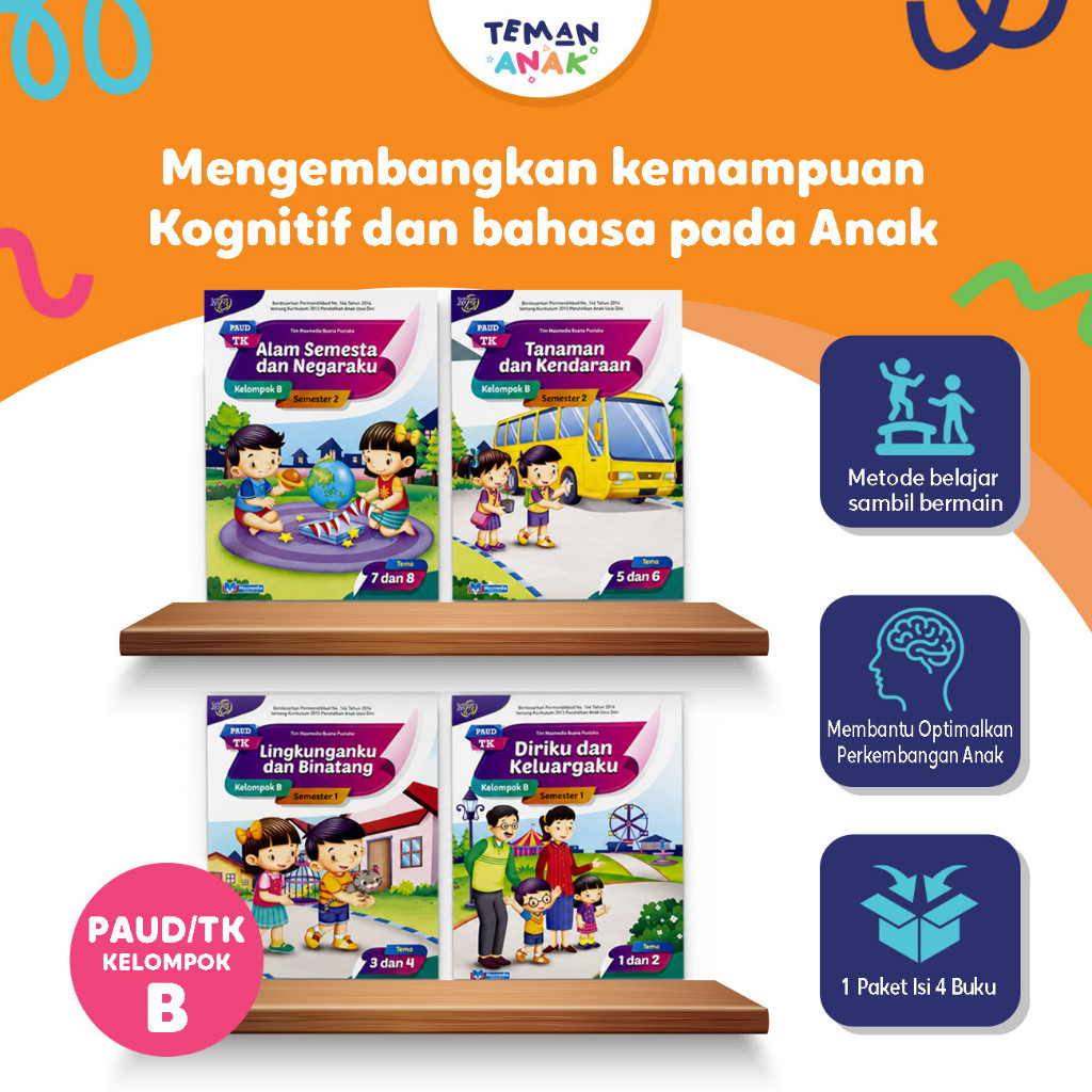 Paket 4 Buku Worksheet Anak TK B Kelompok B Persiapan Masuk SD Belajar Tematik & Karakter