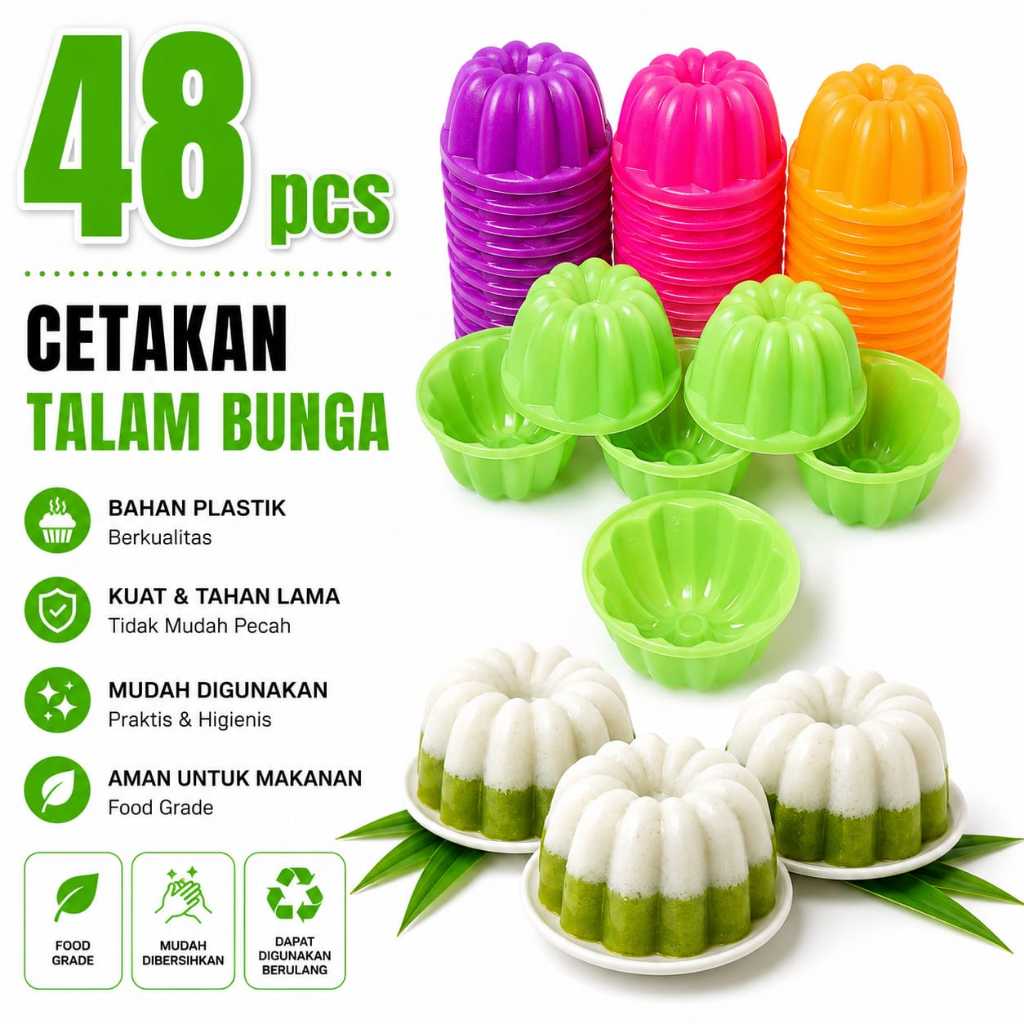 48 PCS Cetakan Kue Talam Besar 5.5cm Merk KH Libo / Cetakan Kue Cucing Plastik Serbaguna / Cetakan P