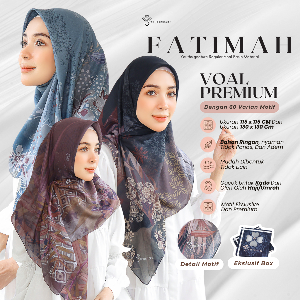 Youthscarf | Hijab printing segi empat | Voal Signature | Fatimah Series  | jilbab motif premium | u