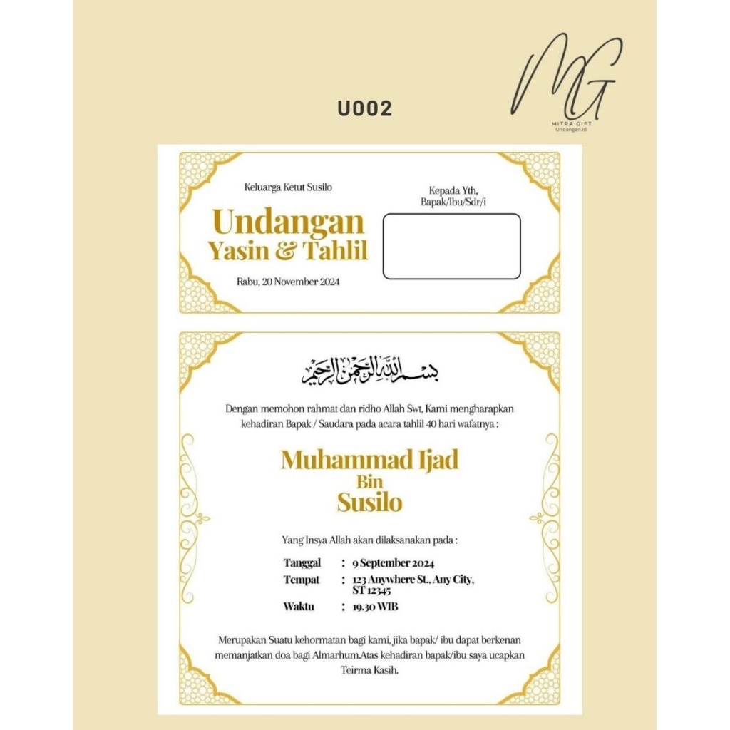 Cetak Undangan Walimah Hitam Putih/Undangan Yasin & Tahli/Undangan Pembentukan panitia...
