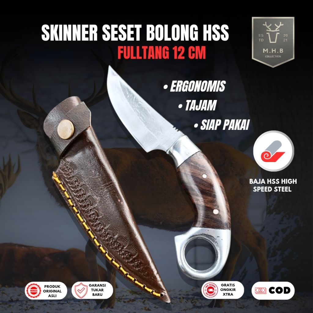 MHB_Collection | Pisau Skinner Bolong Baja Hss Premium Fulltang | Pisau Seset Hss - Survival Bushcra