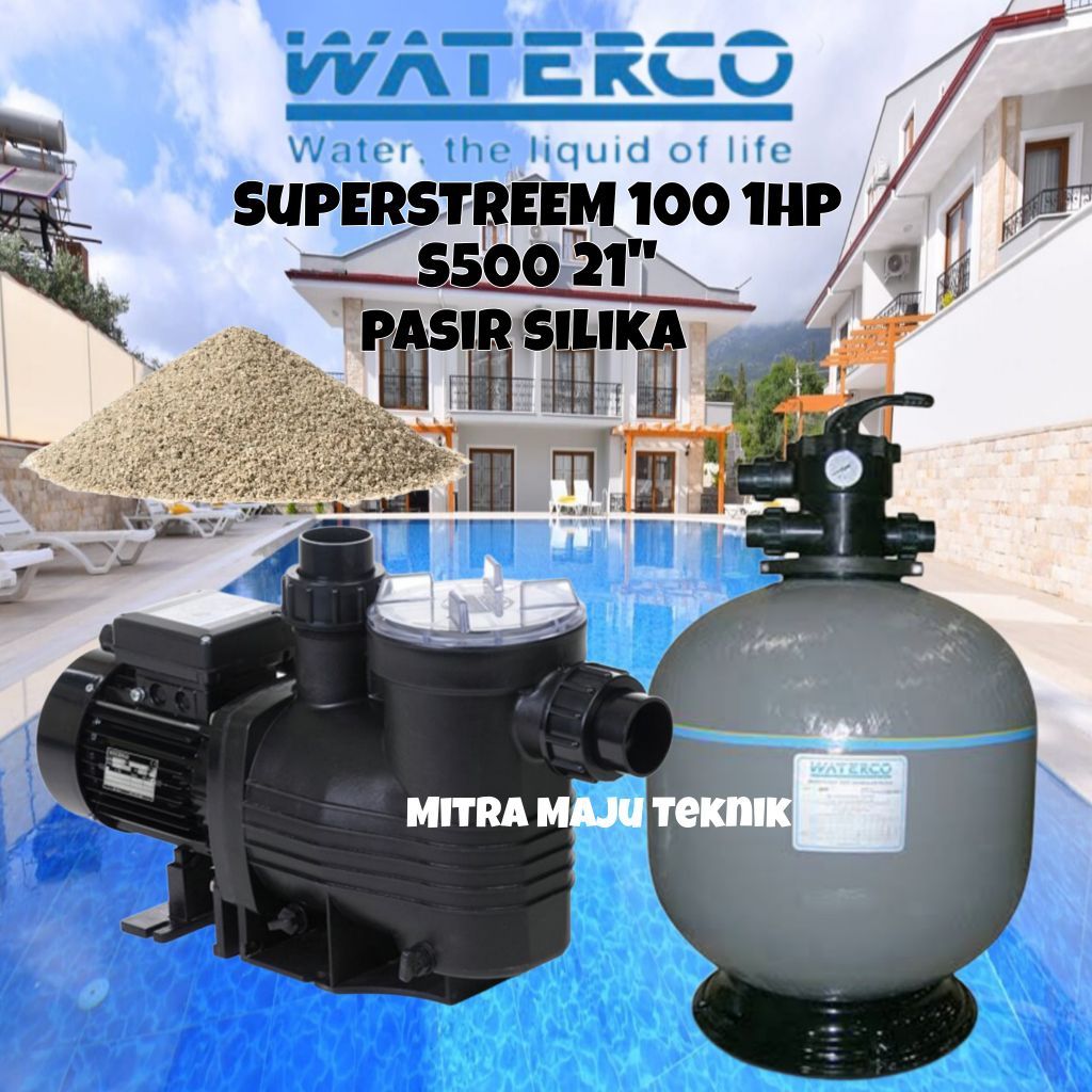 Mesin Pompa Kolam Renang Waterco Superstreem 1Hp Filter S500 Pasir Silika 3Sak