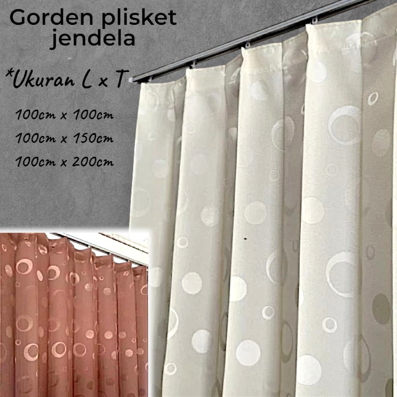 Tirai gorden jendela/korden panjang/Gorden Plisket Jendela Motif Lingkaran Polos Ukuran 100x100cm 15