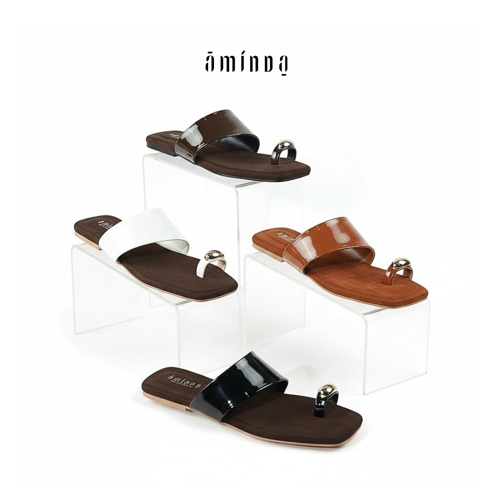 AMINDA Celine Sandal - Sendal Wanita Teplek Gold Ring Mewah Elegant