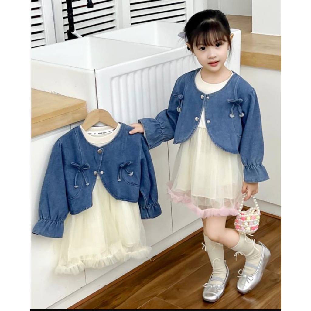 2in1 dress denim mix tutu size 1-4tahun