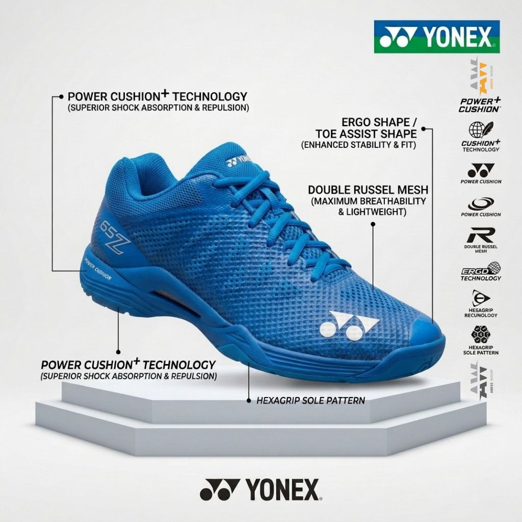 YONEX AERUS 3 Power Cushion Sepatu Bulutangkis Aerus 3 Ringan dan Nyaman untuk Pria & Wanita