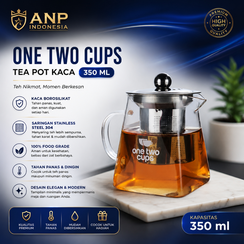 Teko Teh Kaca Borosilikat Saringan Tahan Panas Teapot 350ml