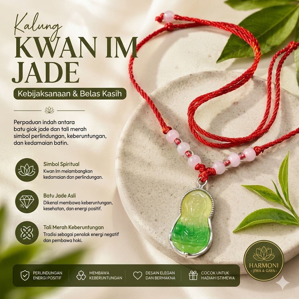 Kalung Fengshui Kwan Im Jade serat