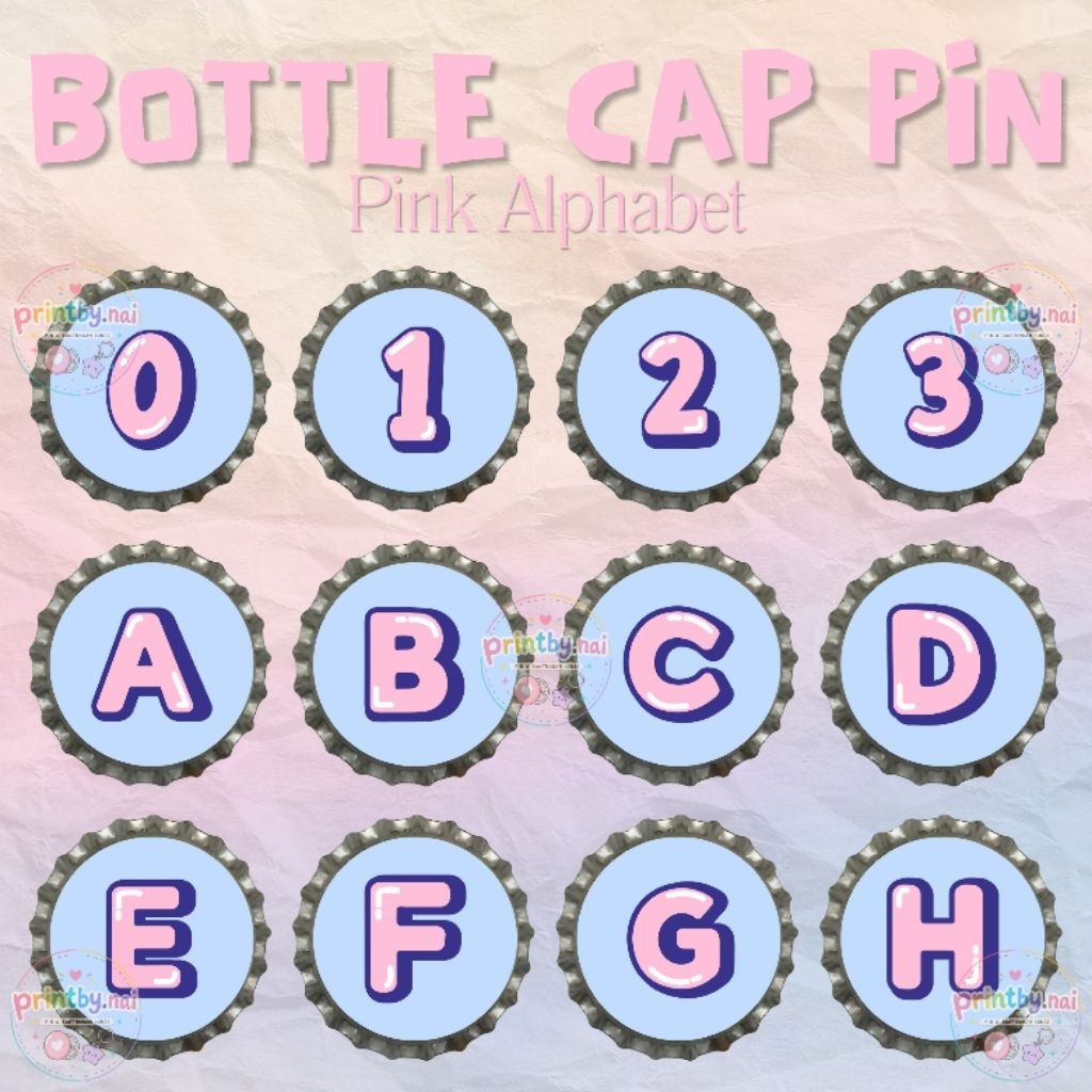 [COD] Pin Tutup Botol | Bottle Cap Pin Pink Alphabet | Pin Tas Lucu Unik Huruf Angka