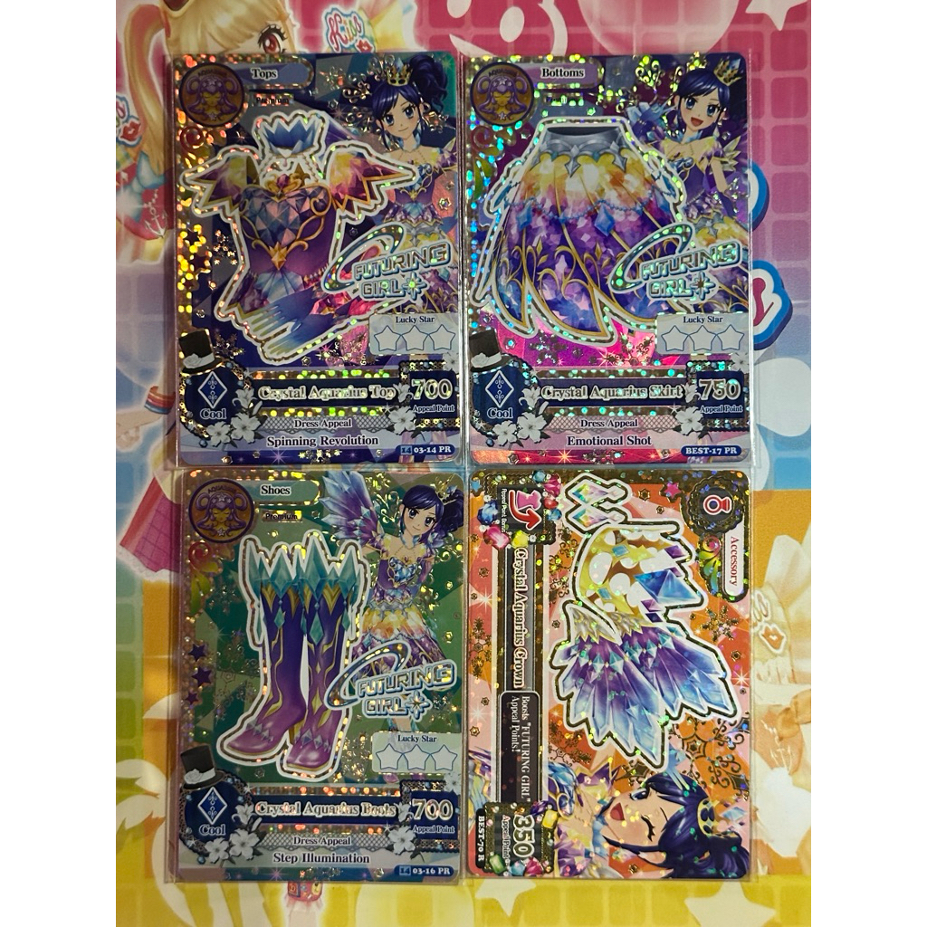 (Premium Rare) Kartu Aikatsu Official Aoi Kiriya Futuring Girl Crystal Aquarius Top-Skirt-Boots-Crow
