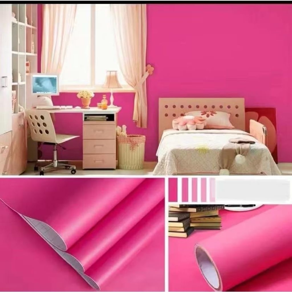 WALLPAPER STICKER DINDING PREMIUM TERMURAH VARIAN WARNA POLOS PINK FANTA VARIASI MOTIP POLOS MERAH B