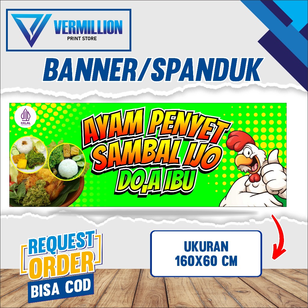 Spanduk banner size 160x60cm ayam penyet sambal ijo free desain