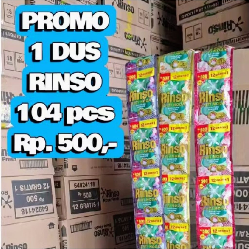 1 DUS RINSO CAIR RENCENG 20ML ISI 104 SACHET , TERDIRI DARI 3 VARIAN , ROSE FRESH , PARFUM ESSENCE ,