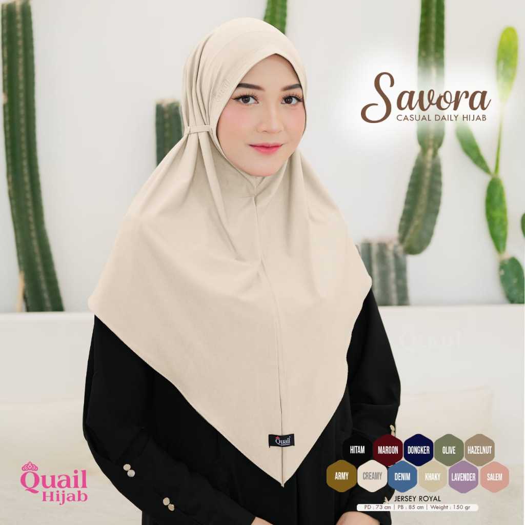 Savora Jilbab Instan Bergo Savora Tali Serut Non Pet Original Quail Hijab Bahan Jersey Premium Casua