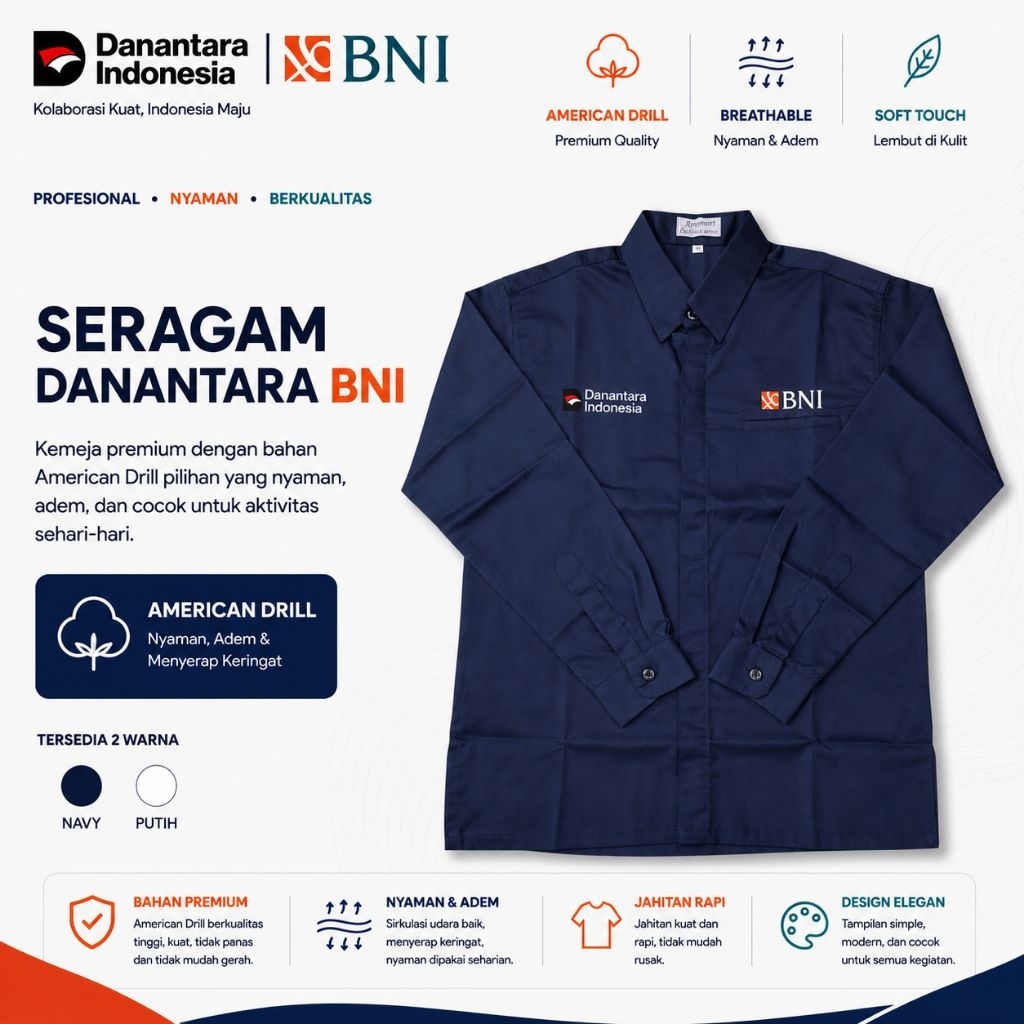 kemeja Seragam Danantara BNI • Pria / Wanita Full bordir