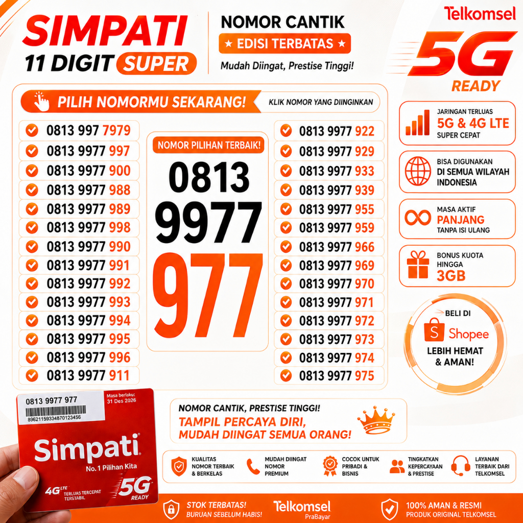 Kartu Perdana 11 Digit Telkomsel Spesial Simpati Nomor Cantik Baru Dan Segel Support 4G 5G
