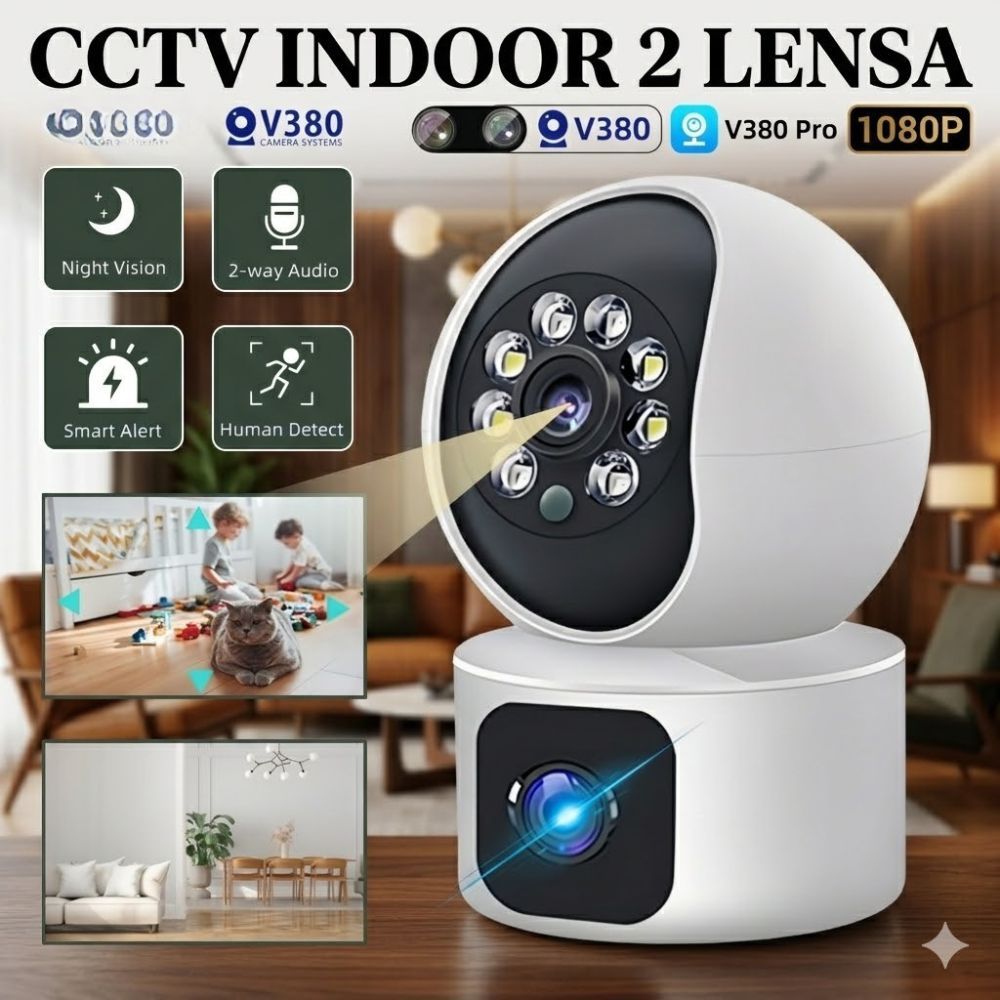 CCTV V380 PRO CCTV Indoor Wifi Dual Lens Kamera IP 8MP Waterproof CCTV
