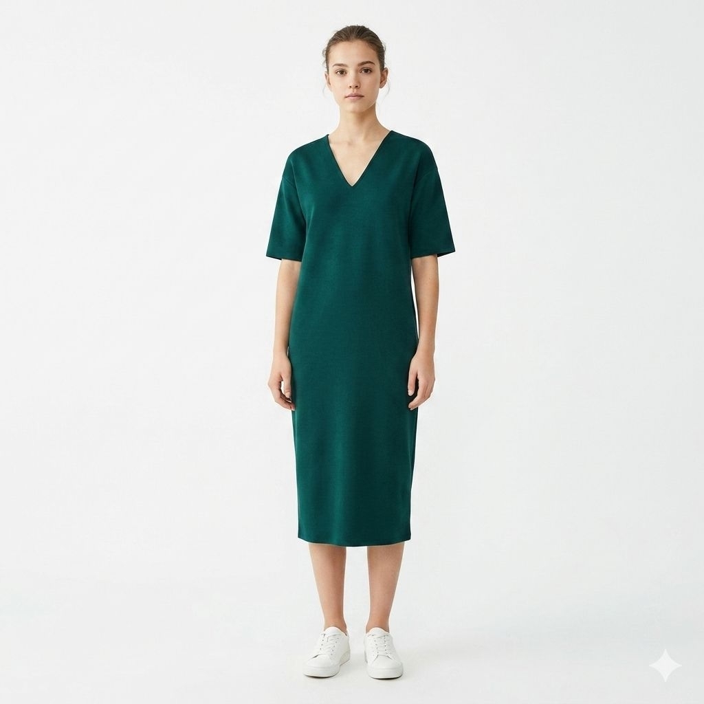 ZARA TRAVALUC - V-Neck Dress 3/4 Sleeve - Hijau