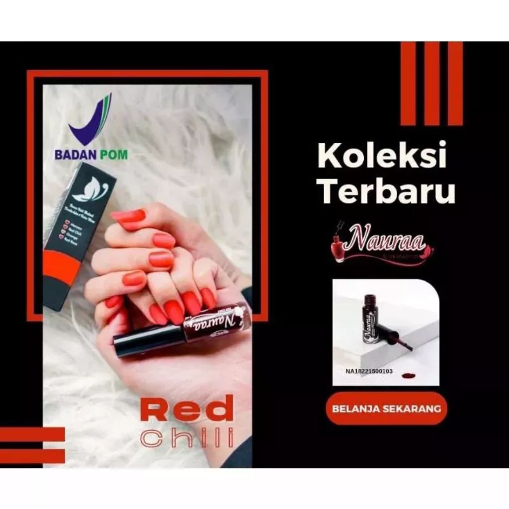 Nauraa Kutek Muslimah - RED CHILI MERAH CABE - Kutek Naura Ratunya Henna Awet & Halal Henna Kuku Hal