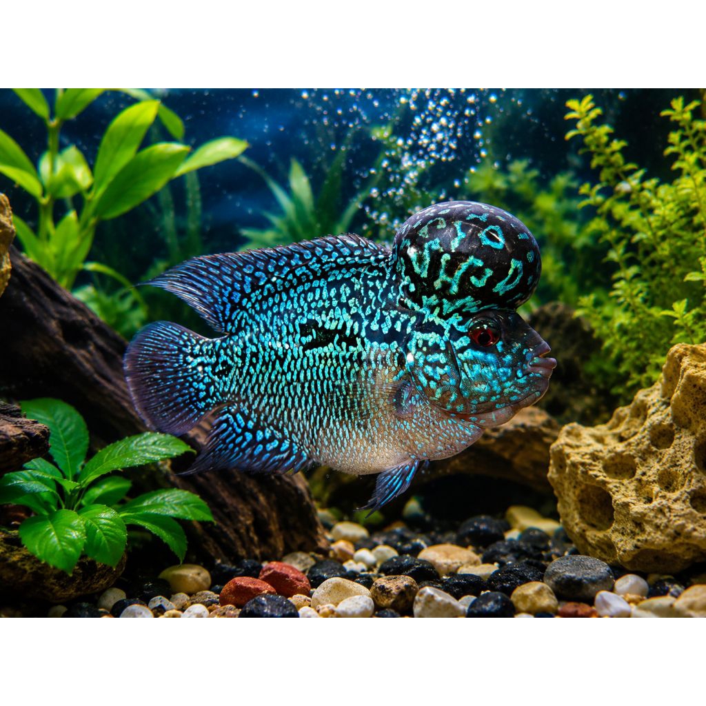 Ikan Louhan Blue Electric SRD Bonsai Super Jenong Full Mutiara Warna Biru Metalik