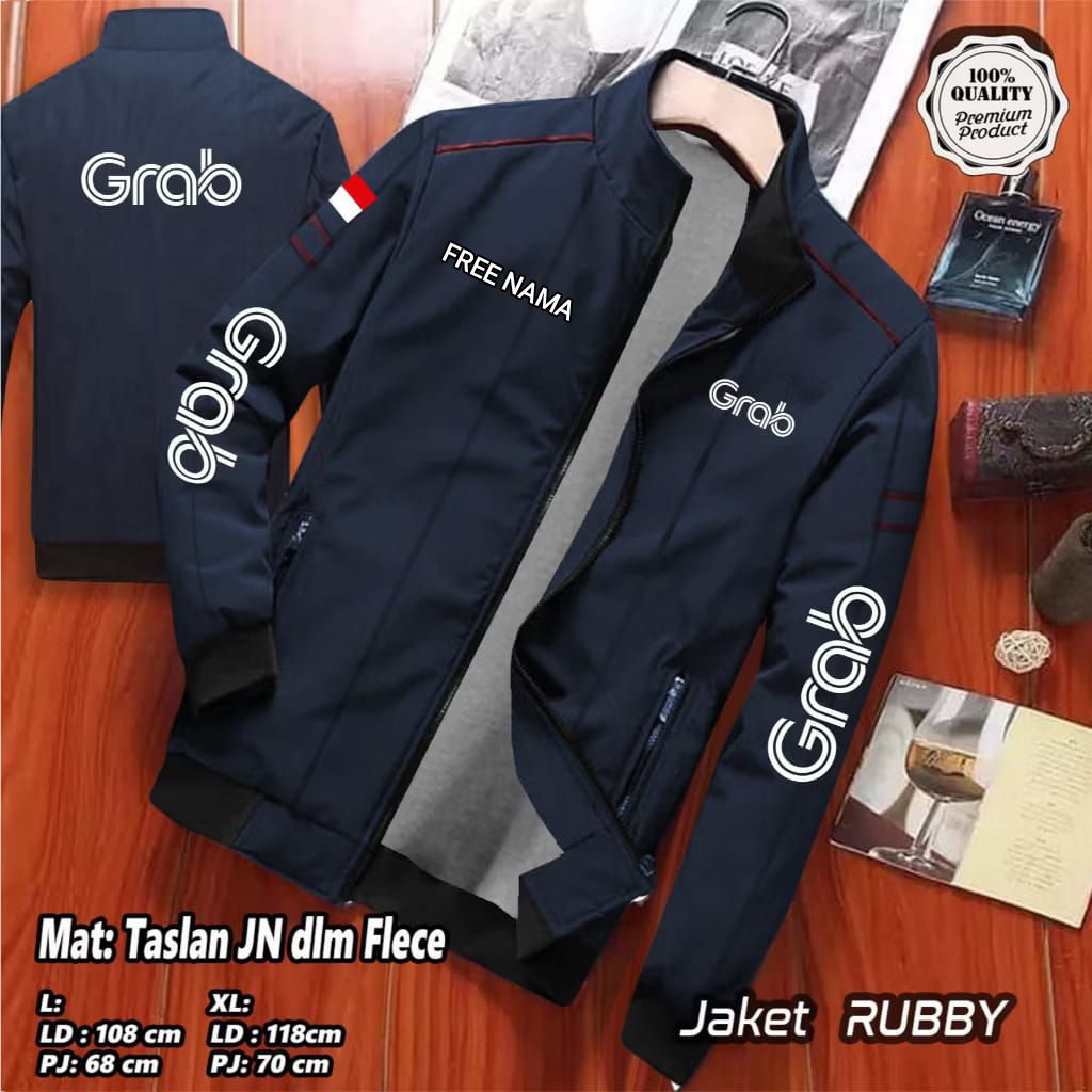 JAKET GRAB SABLON PUTIH / JAKET GRAB FOOD / JAKET GRAB / JAKET SABLON FREE NAMA / JAKET BERKENDARA /