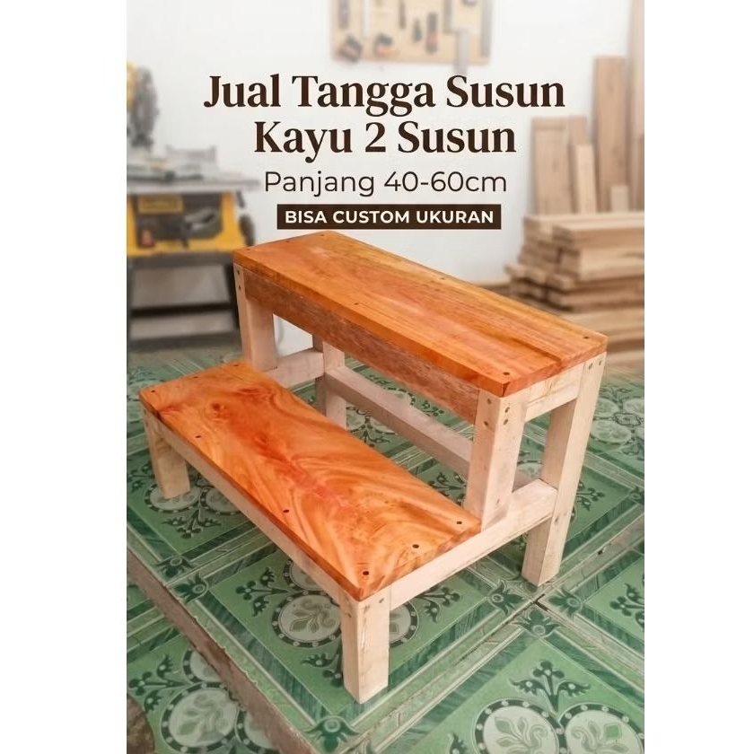 Tangga Susun Kayu 2 Tingkat Kuat Menahan Beban sampai 200kg Tangga serbaguna