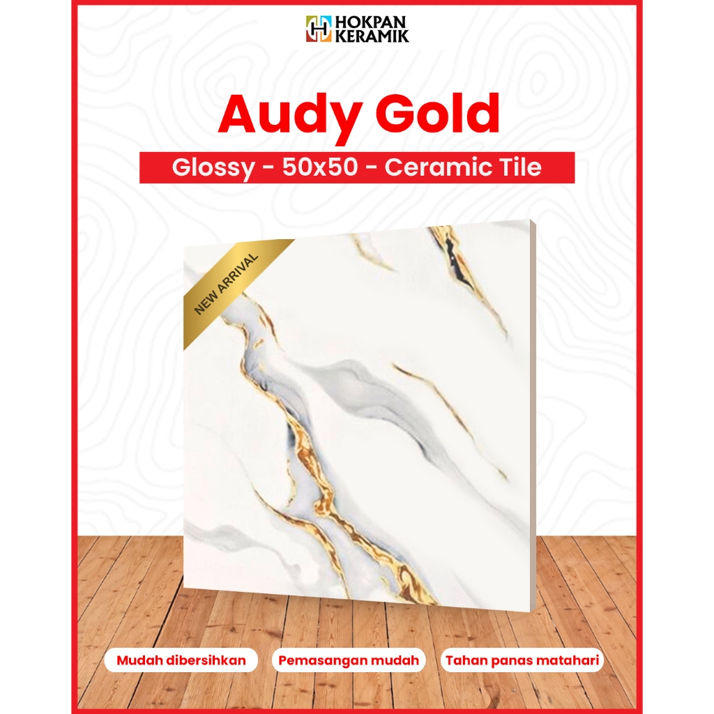 Keramik Lantai Motif Audy Gold Ukuran 50x50 Glossy - Hokpan Keramik