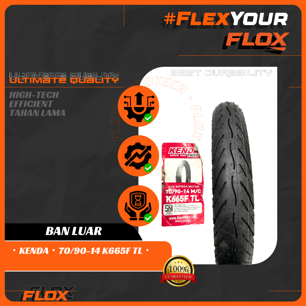 Ban Luar Kenda 70/90-14  K665F Tube Less Berkualitas Matic ALL Mio Beat Vario Fino Standar Original