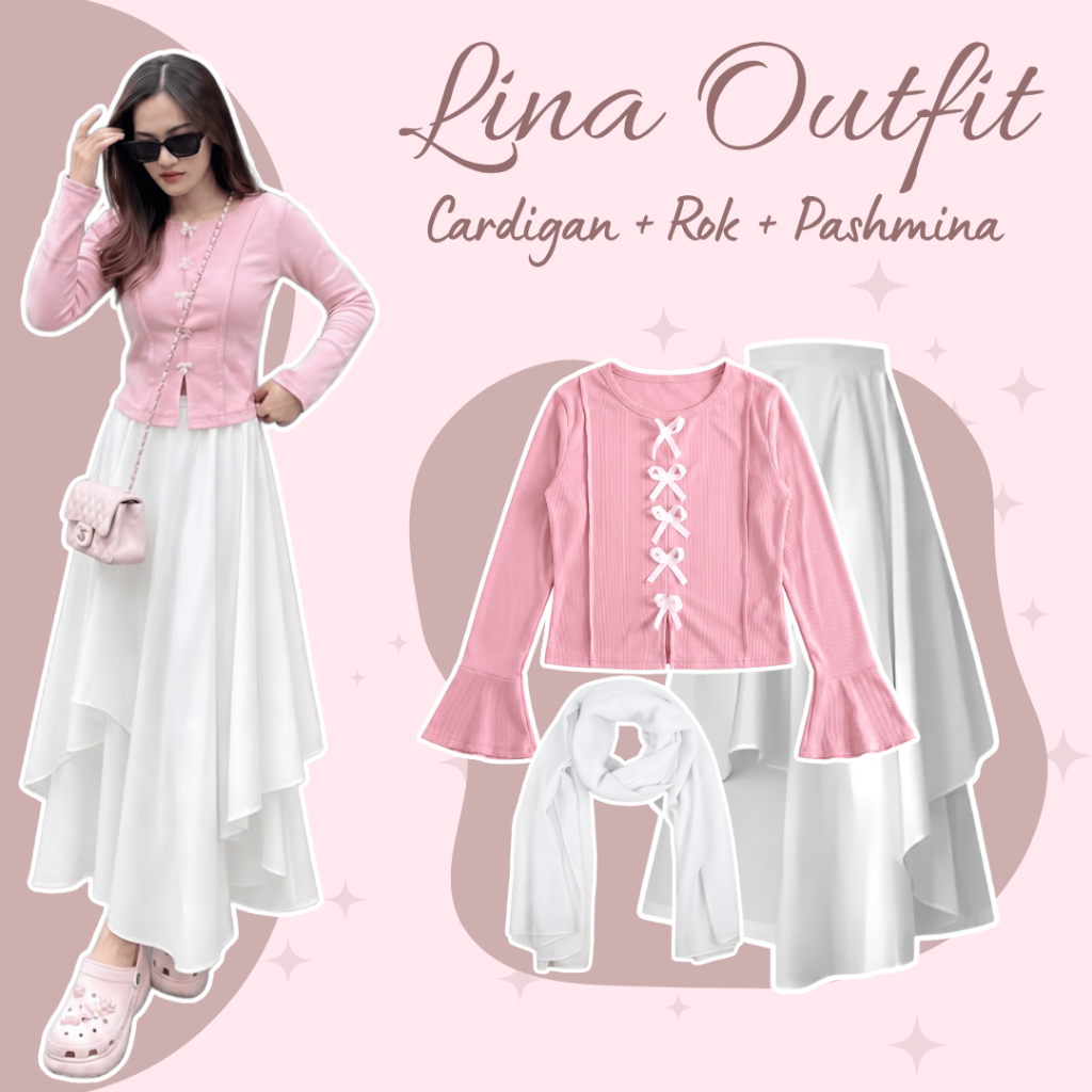 One Set Wanita Remaja | Cardigan, Rok, Pashmina | Outfit 1 Set Wanita Hijab, Baju Cewek Lucu, OOTD