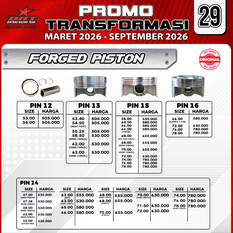 BRT SUPER PISTON FORGED PIN 14