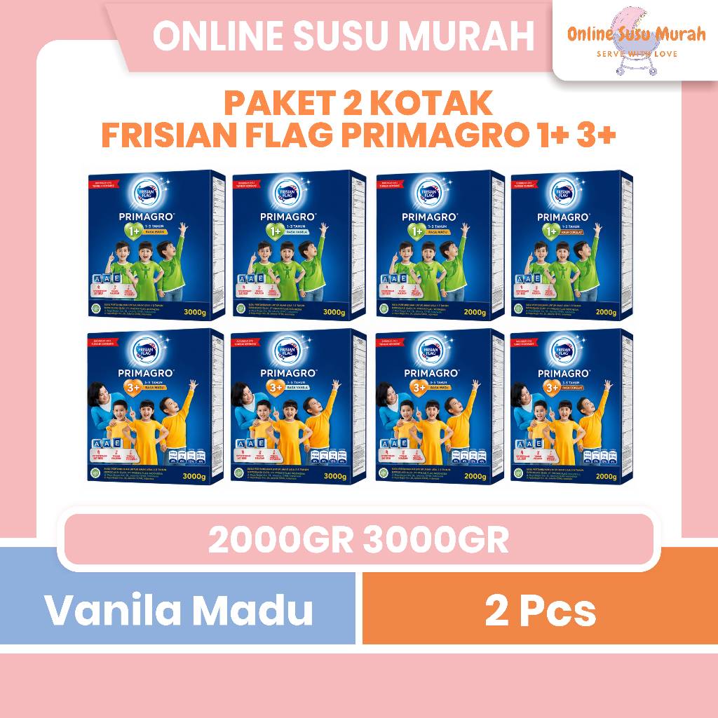 FRISIAN FLAG PRIMAGRO 1+ 3+ 2000 GR 3000 GR PAKET 2 KOTAK VANILA MADU 2000GR 3000GR SUSU FORMULA SSK