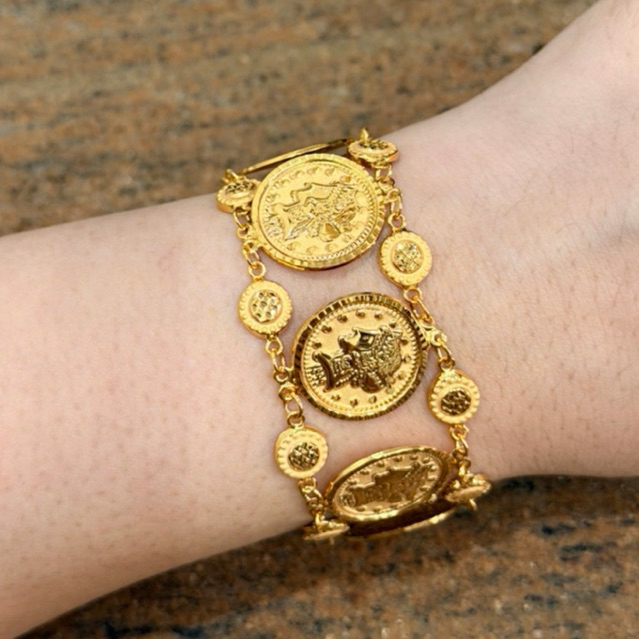 gelang koin koin bulat simple elegant emas asli kadar 700