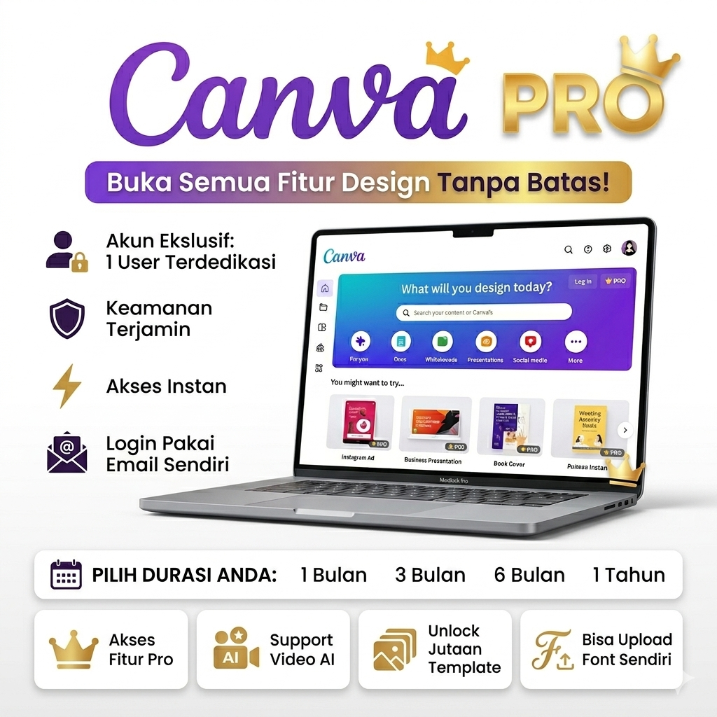 Canva Pro Premium 1 Tahun Siap Pakai Template Desain, Foto, Video, Support AI Full Garansi