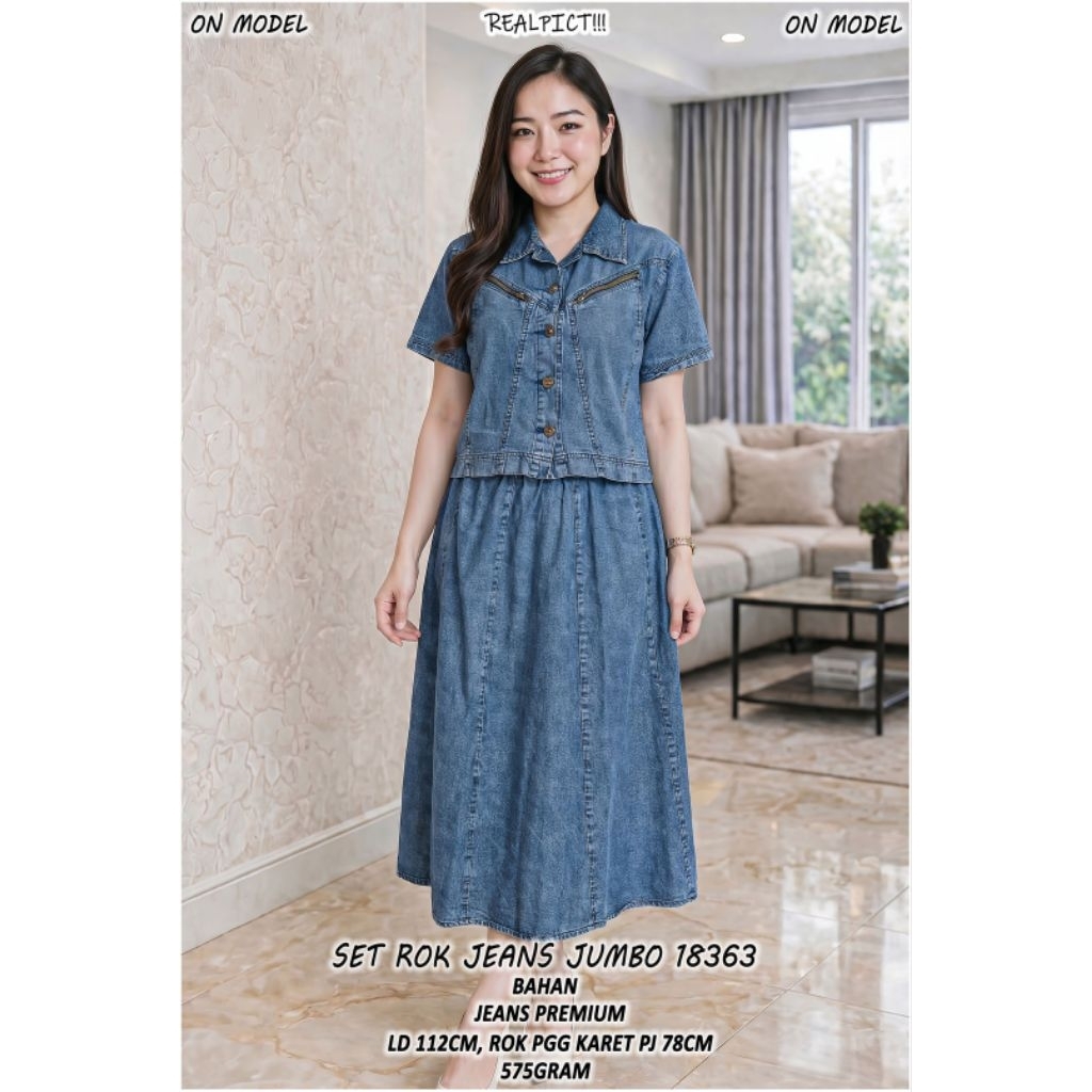 Setelan Rok Jeans Wanita Korean Style/Setelan Denim Wanita Premium/Setelan Rok Wanita Bahan Jeans~18